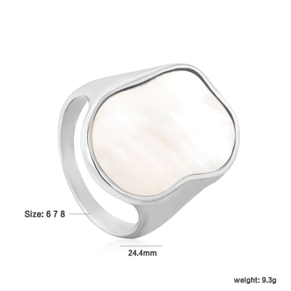24.4mm 18k Gold PVD Plated Stainless Steel White Shell Rings Unique Stylish