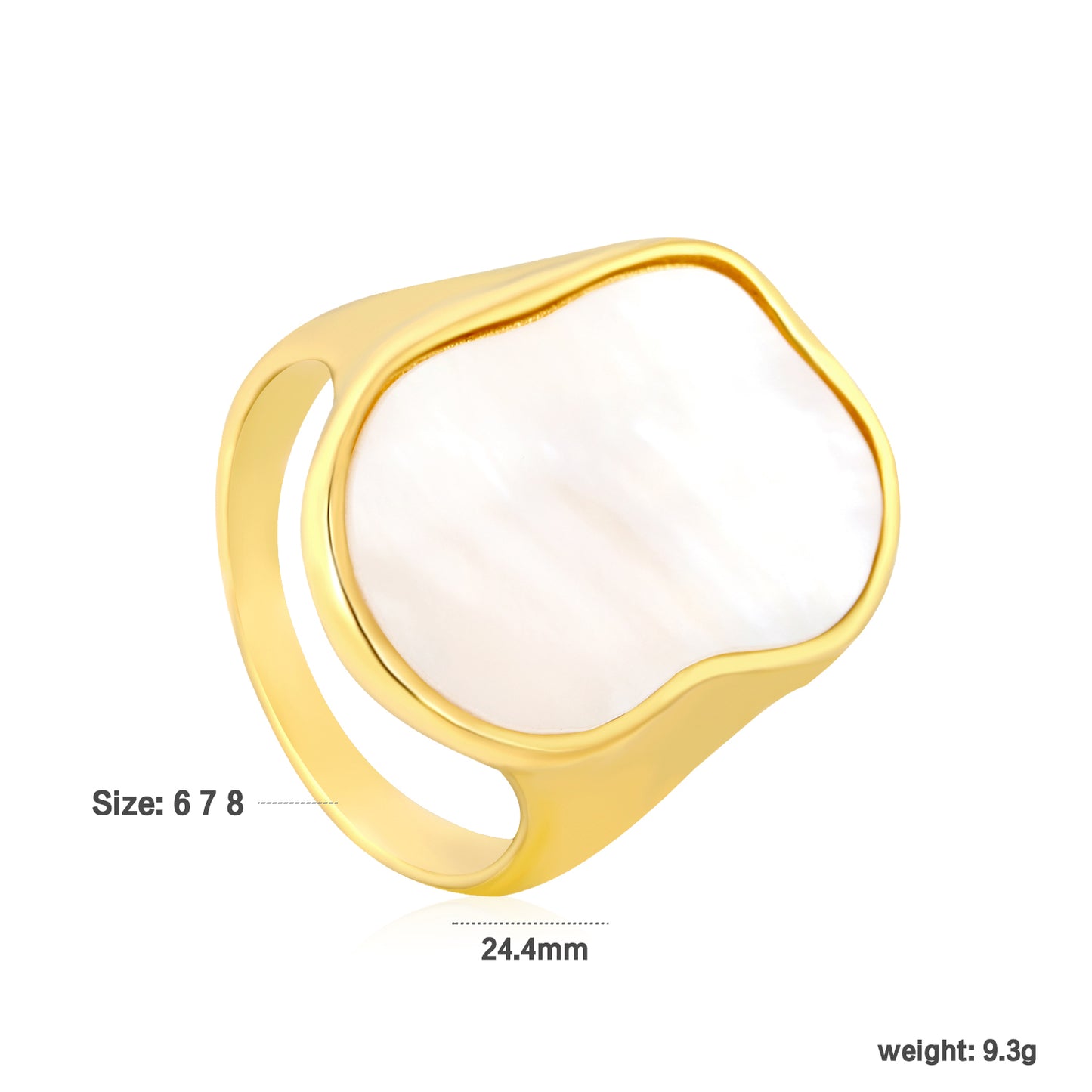 24.4mm 18k Gold PVD Plated Stainless Steel White Shell Rings Unique Stylish