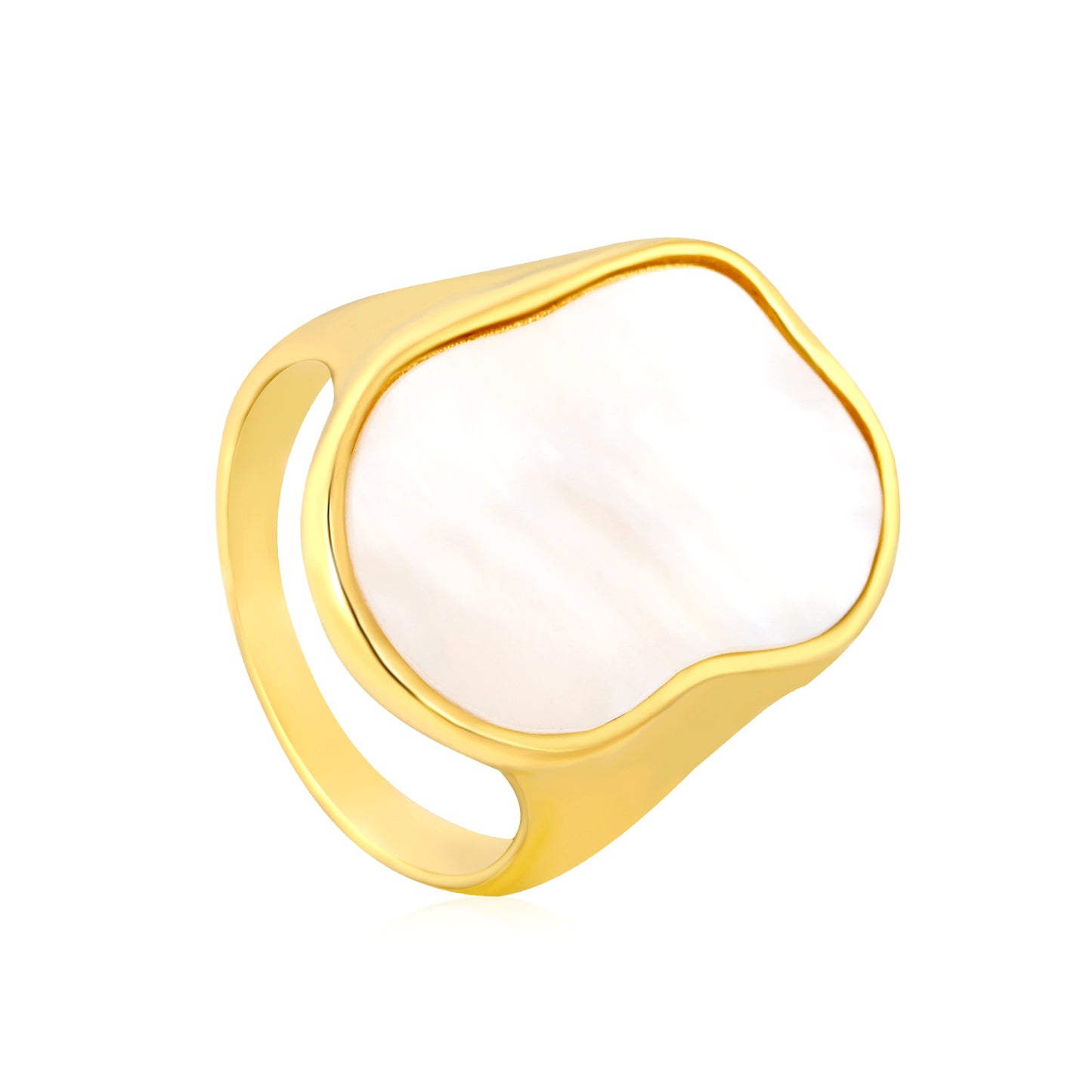 24.4mm 18k Gold PVD Plated Stainless Steel White Shell Rings Unique Stylish