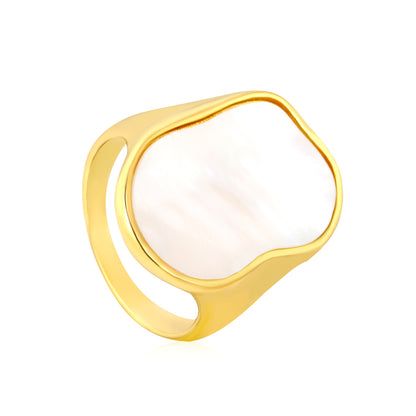 24.4mm 18k Gold PVD Plated Stainless Steel White Shell Rings Unique Stylish