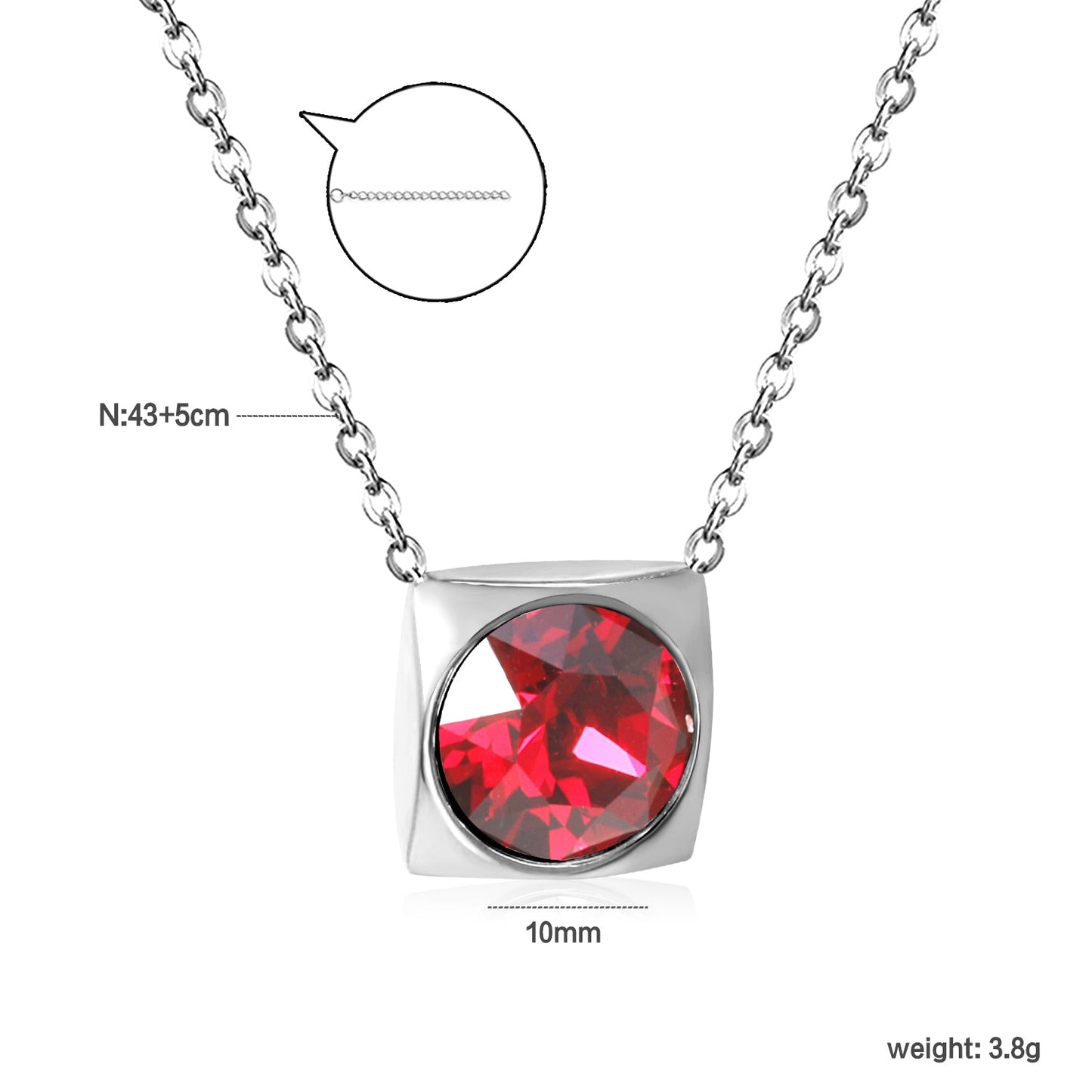 Square Pendant with white & mineral black & deep purple & light purple & red & pink & deep blue & light blue & deep green & light green & white opal & pink opal pendant 10mm necklace 43+5cm