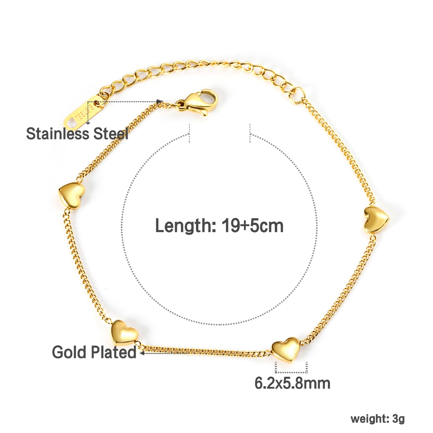 Wholesale 4 Peach Heart Accessory Bracelet 18+5cm