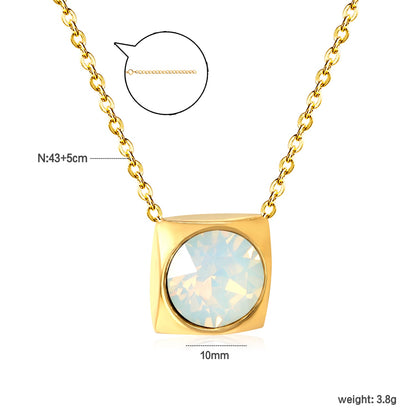 Square Pendant with white & mineral black & deep purple & light purple & red & pink & deep blue & light blue & deep green & light green & white opal & pink opal pendant 10mm necklace 43+5cm