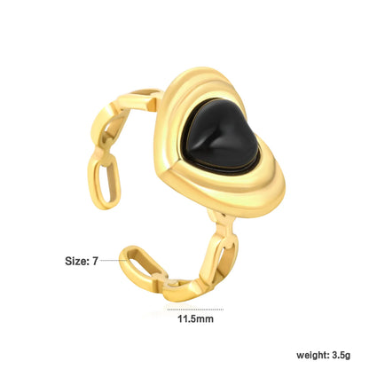 Wholesale Heart-shaped Black Agate Open Ring for Bulk Order | Wholesale MOQ 12
