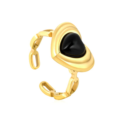 Wholesale Heart-shaped Black Agate Open Ring for Bulk Order | Wholesale MOQ 12