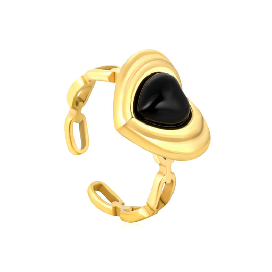 Wholesale Heart-shaped Black Agate Open Ring for Bulk Order | Wholesale MOQ 12