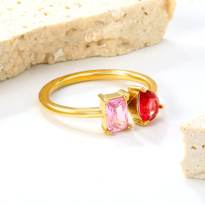 18K Gold Plated Titanium Steel Birthstone Plain Women Ring Nice Multi-Color Zircon Jewelry Best Gift