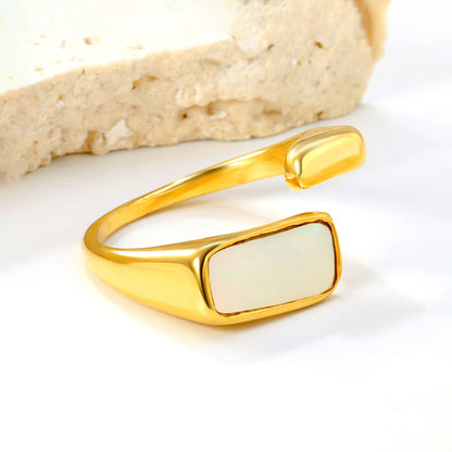 12.7mm 18K PVD Gold Plated Stainless Steel Ring Adjustable White Mother Pearl Open for Women