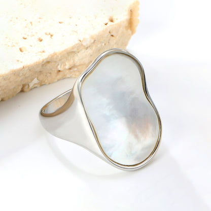 24.4mm 18k Gold PVD Plated Stainless Steel White Shell Rings Unique Stylish