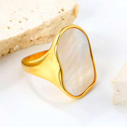 24.4mm 18k Gold PVD Plated Stainless Steel White Shell Rings Unique Stylish