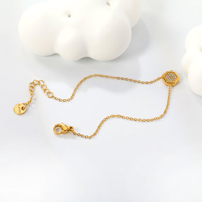 7.8*8.6mm Convex Hexagonal CNC White Zirconium 0.3 Cross Bracelet Bracelet 18+3cm+6mm Round Tail Plaque Gold Color