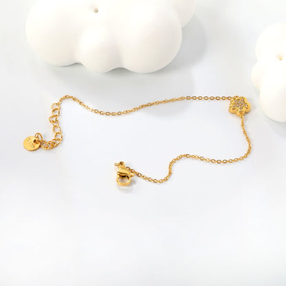 8.2mm Convex Five Petal Flower CNC Zirconium 0.3 Cross Bracelet 18+3cm+6mm Round Tail Plaque Golden