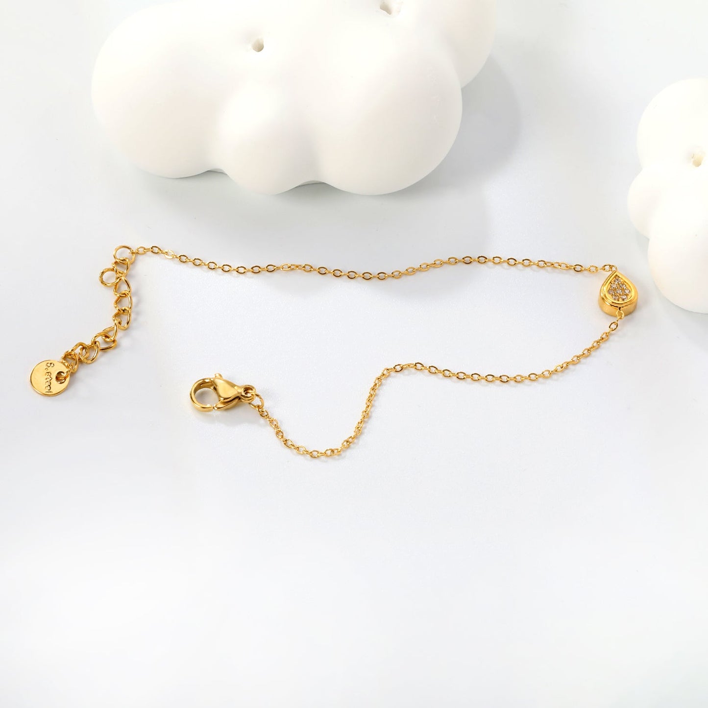 7.8*6mm Convex Teardrop CNC White Zirconium 0.3 Cross Bracelet Bracelet 18+3cm+6mm Round Tail Plaque Gold Color