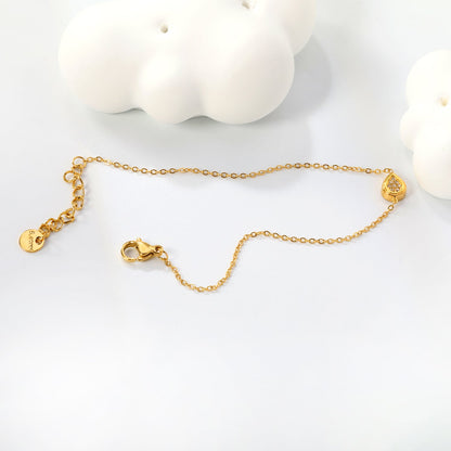 7.8*6mm Convex Teardrop CNC White Zirconium 0.3 Cross Bracelet Bracelet 18+3cm+6mm Round Tail Plaque Gold Color