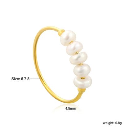 5 Freshwater Pearl Beads Stacking Ring | 4.5mm Band | 18K Gold Plated | MOQ 12