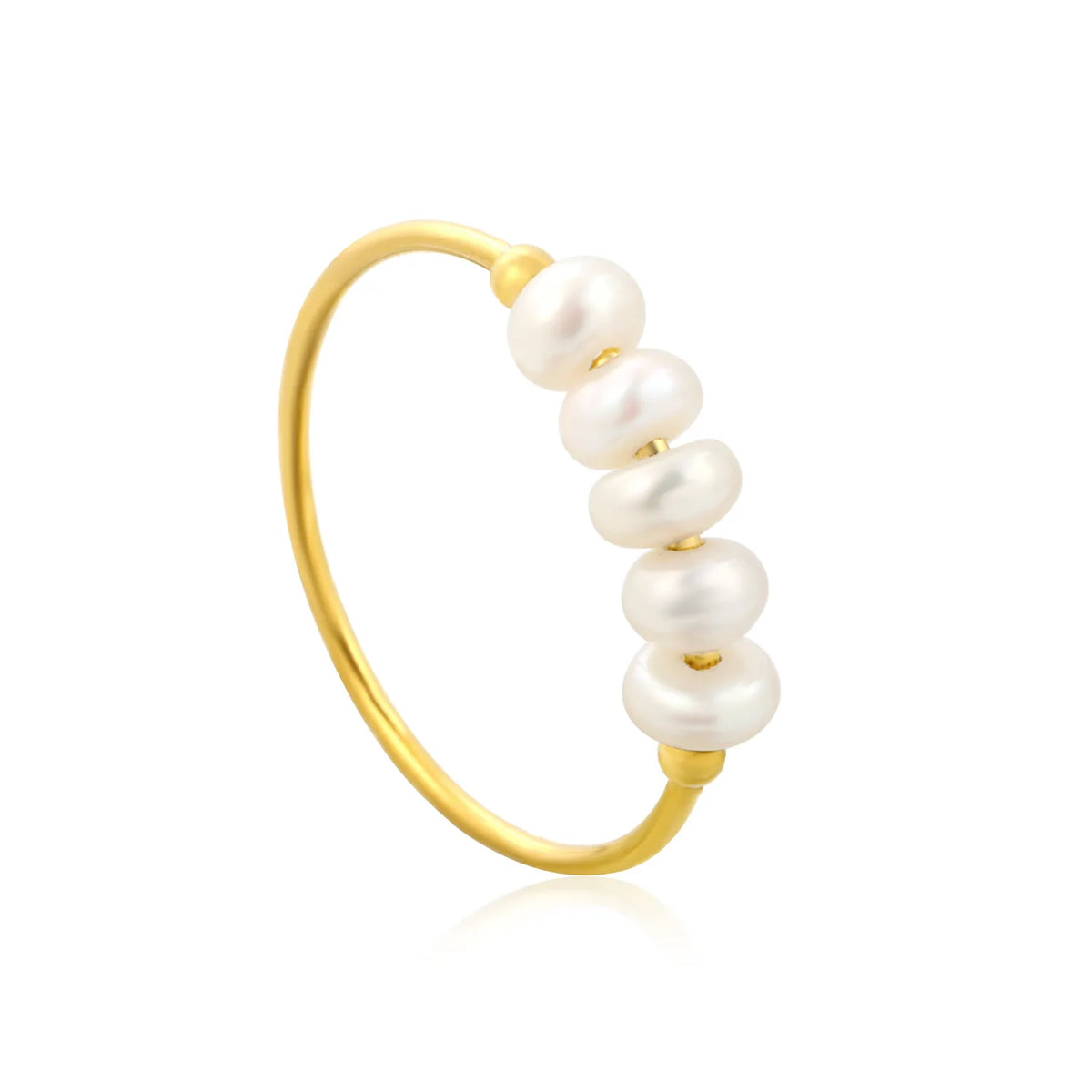 5 Freshwater Pearl Beads Stacking Ring | 4.5mm Band | 18K Gold Plated | MOQ 12