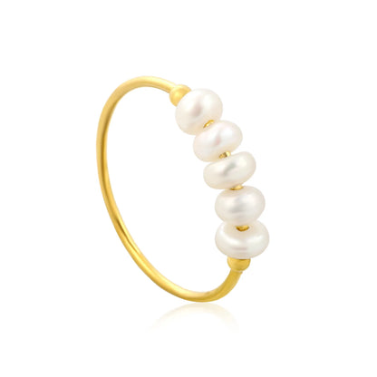 5 Freshwater Pearl Beads Stacking Ring | 4.5mm Band | 18K Gold Plated | MOQ 12