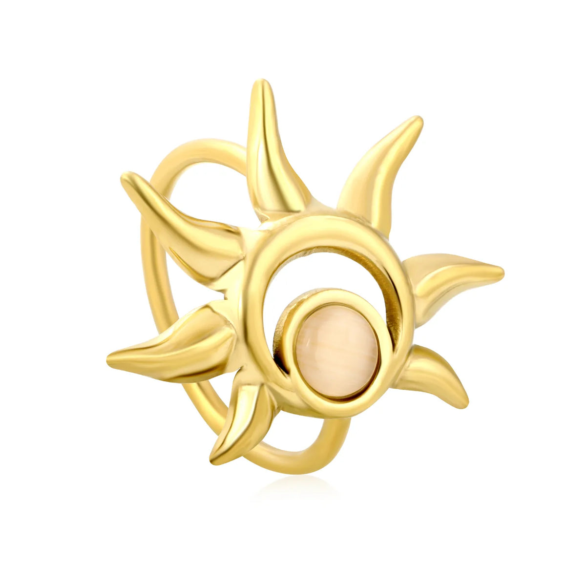 Boho Sun Opal Inlay Statement Ring | 27mm 18K Gold Plated Hollow Solar Open Ring | Size 8
