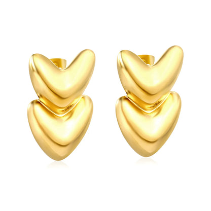 Double Hearts Minimalism Gold-plated Stainless Steel Earrings for Bulk Order | Wholesale Available | 12 MOQ