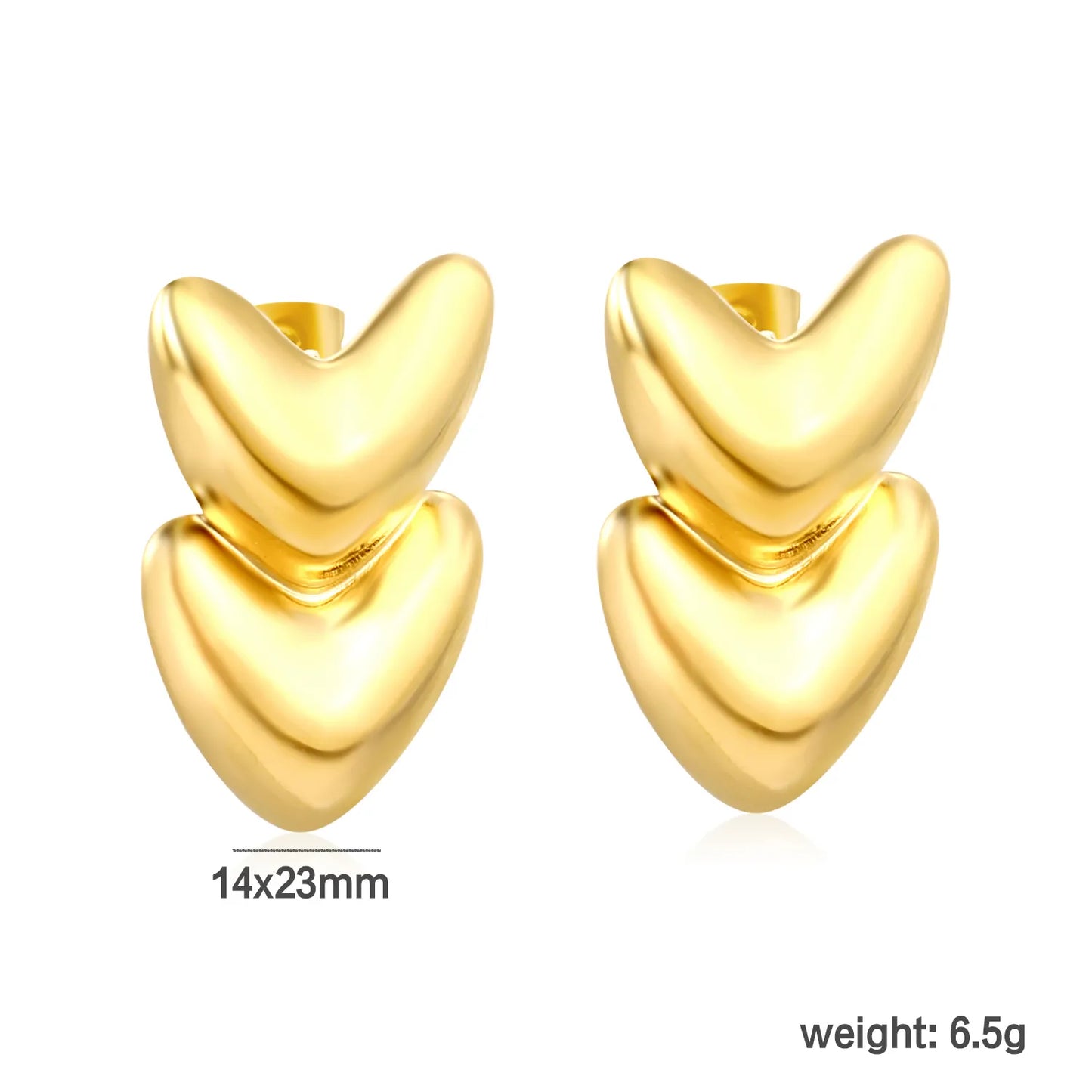 Double Hearts Minimalism Gold-plated Stainless Steel Earrings for Bulk Order | Wholesale Available | 12 MOQ