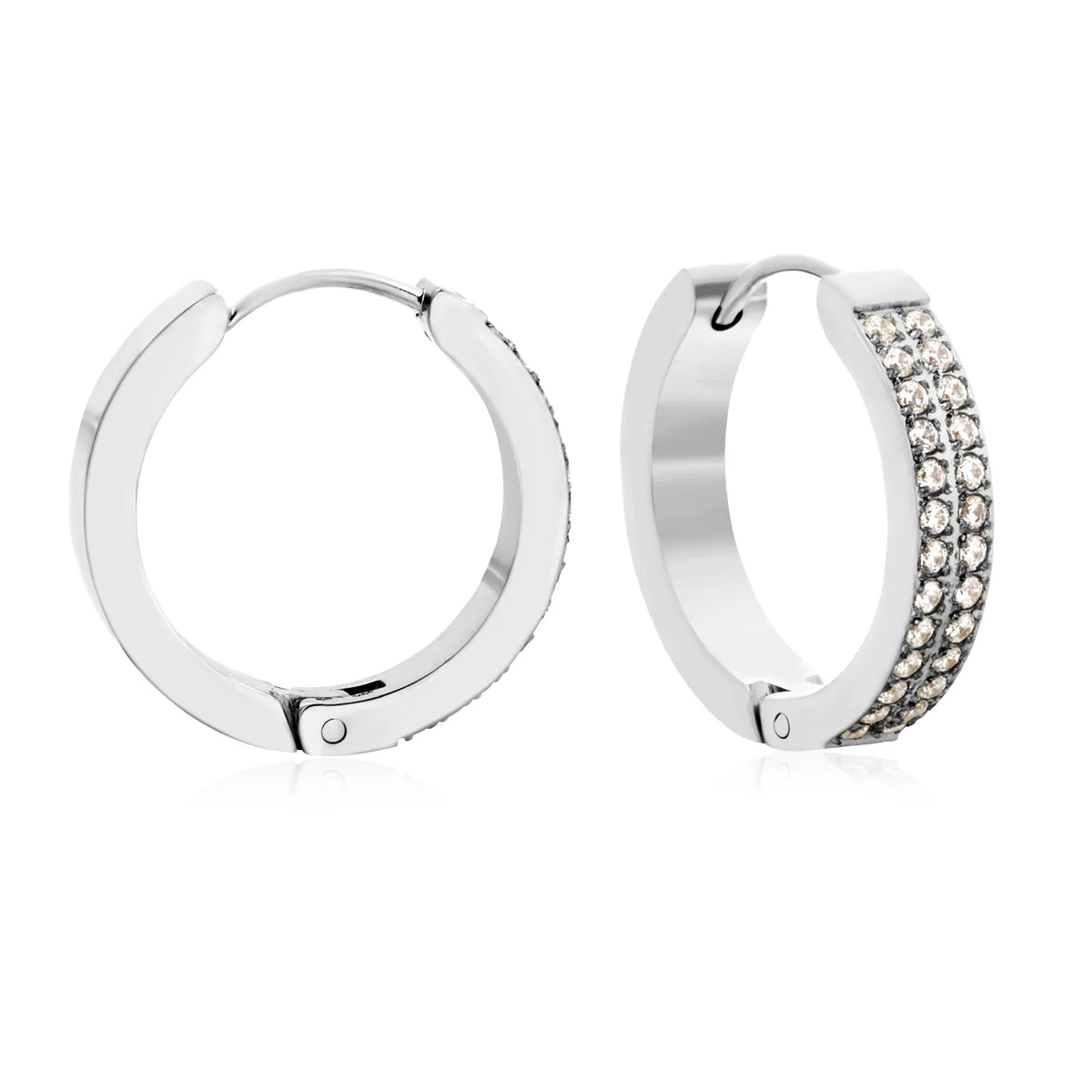 Chunky Double Row CZ Huggie Hoop Earrings | Gold & Steel Color | 4x20mm Paved Cubic Zirconia | MOQ 12