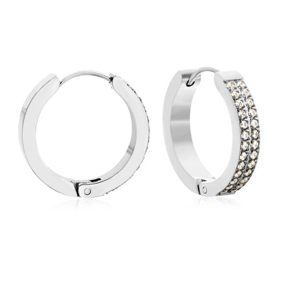 Chunky Double Row CZ Huggie Hoop Earrings | Gold & Steel Color | 4x20mm Paved Cubic Zirconia | MOQ 12