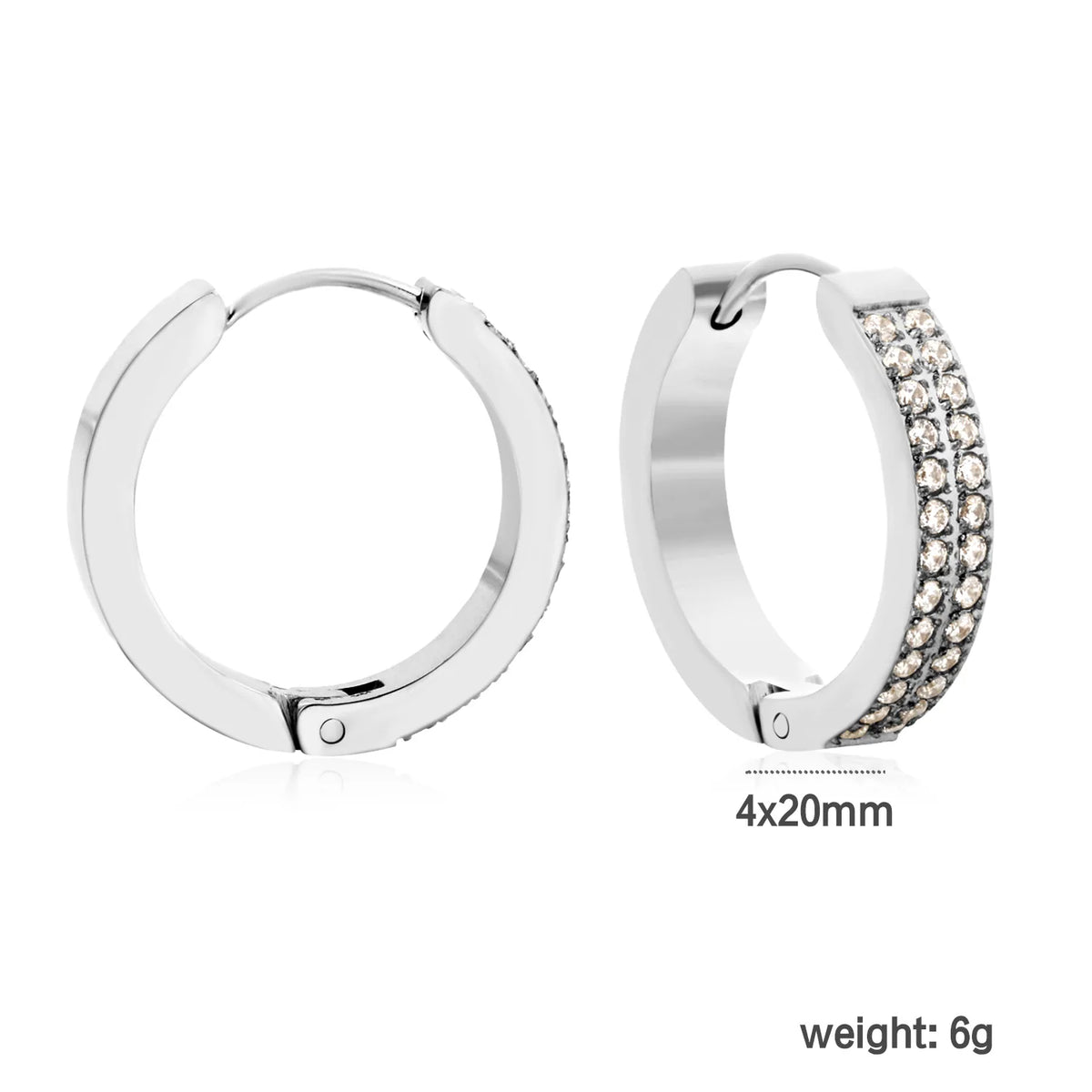 Chunky Double Row CZ Huggie Hoop Earrings | Gold & Steel Color | 4x20mm Paved Cubic Zirconia | MOQ 12
