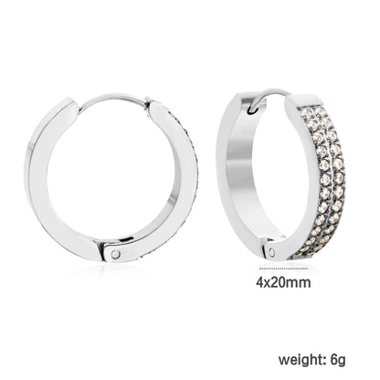 Chunky Double Row CZ Huggie Hoop Earrings | Gold & Steel Color | 4x20mm Paved Cubic Zirconia | MOQ 12