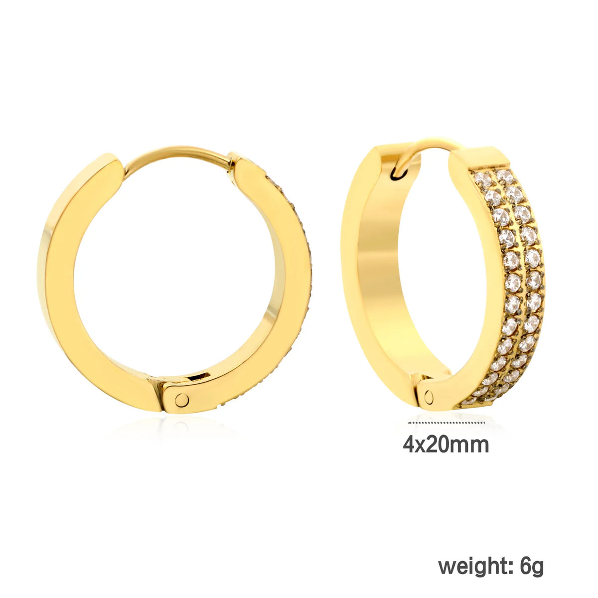 Chunky Double Row CZ Huggie Hoop Earrings | Gold & Steel Color | 4x20mm Paved Cubic Zirconia | MOQ 12