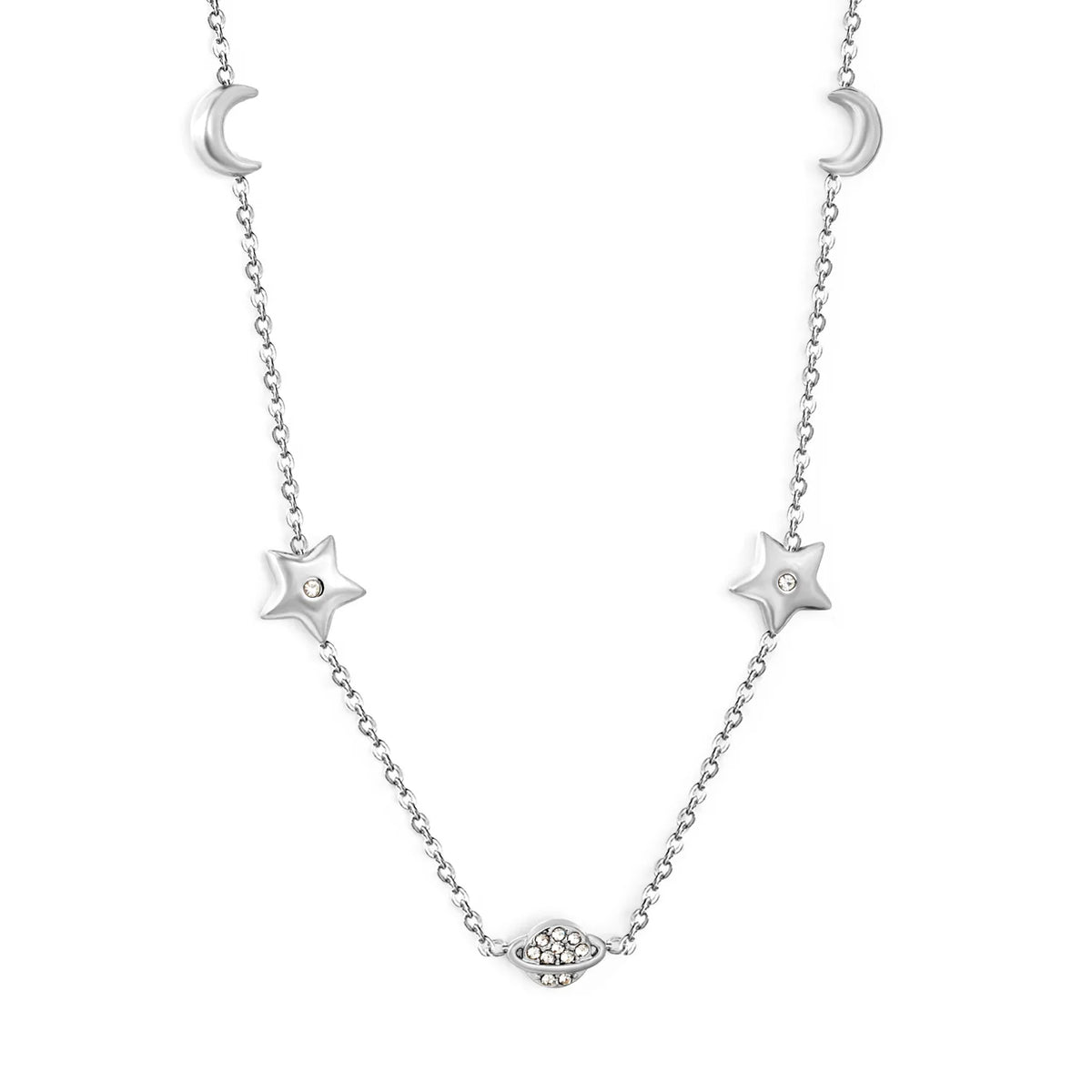 Celestial Star Moon Planet Station Necklace | 6x8mm Moon | 9mm Star | 6x9mm Saturn | 40+5cm Chain | Gold & Silver Tone