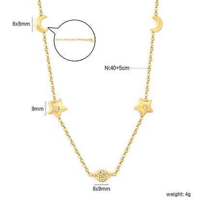 Celestial Star Moon Planet Station Necklace | 6x8mm Moon | 9mm Star | 6x9mm Saturn | 40+5cm Chain | Gold & Silver Tone