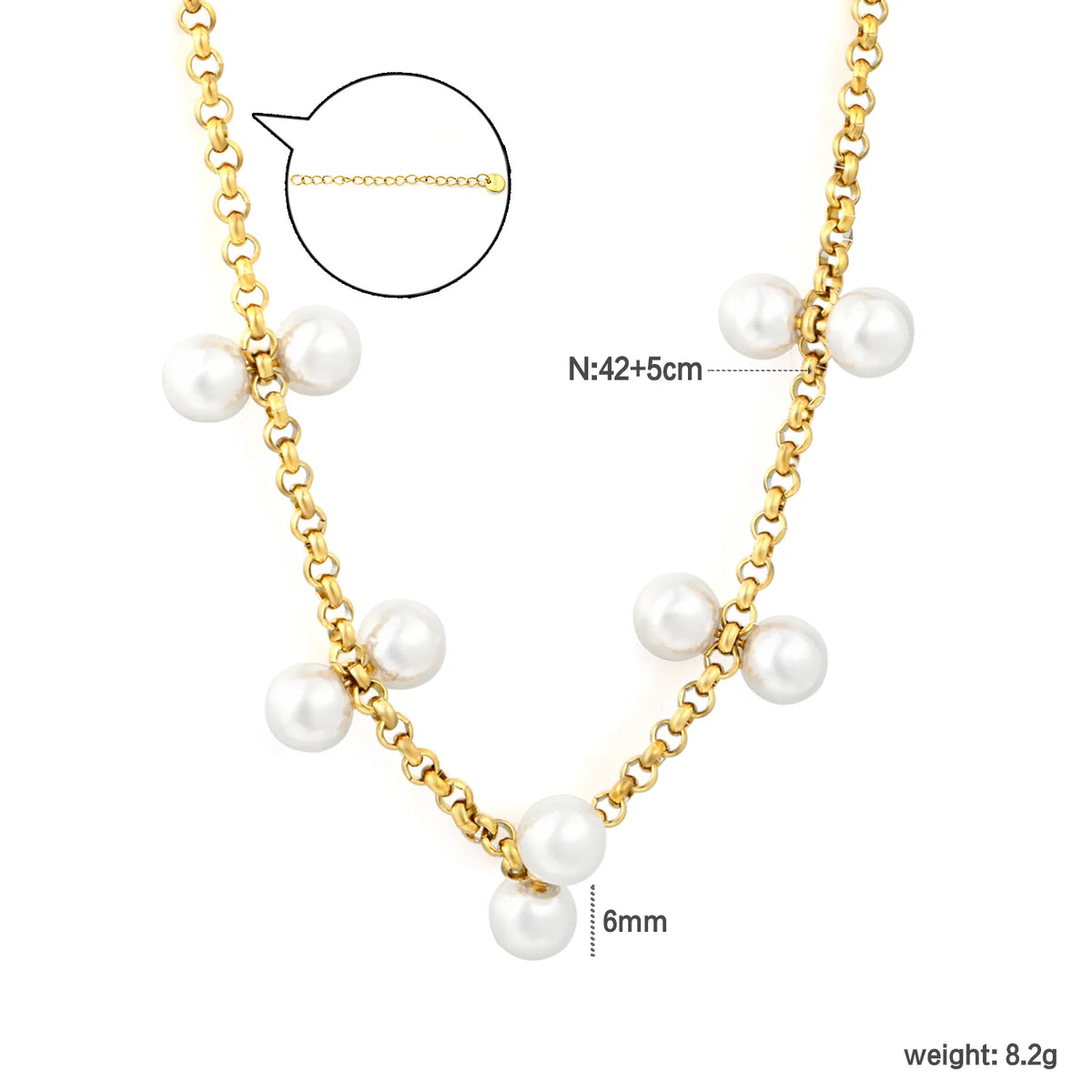 Elegant Scattered Double Pearl Cluster Choker Necklace | 6mm Twin Pearl Beads | 42+5cm Rolo Chain
