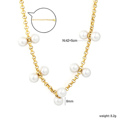 Elegant Scattered Double Pearl Cluster Choker Necklace | 6mm Twin Pearl Beads | 42+5cm Rolo Chain