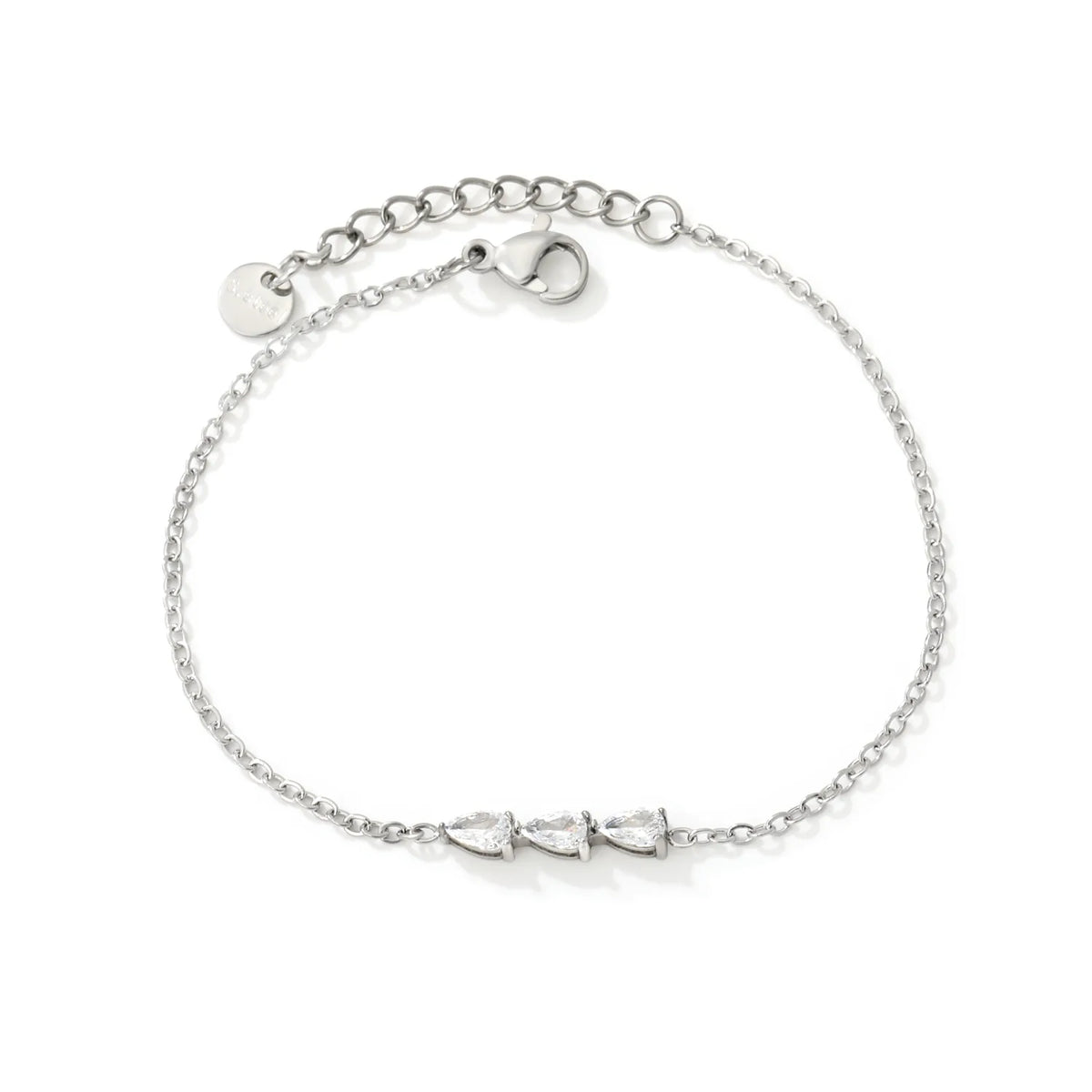 Triple Teardrop CZ Bar Bracelet | 17x3.5mm Pear Zircon Bar | 17+3cm Adjustable Chain | Gold & Silver Tone