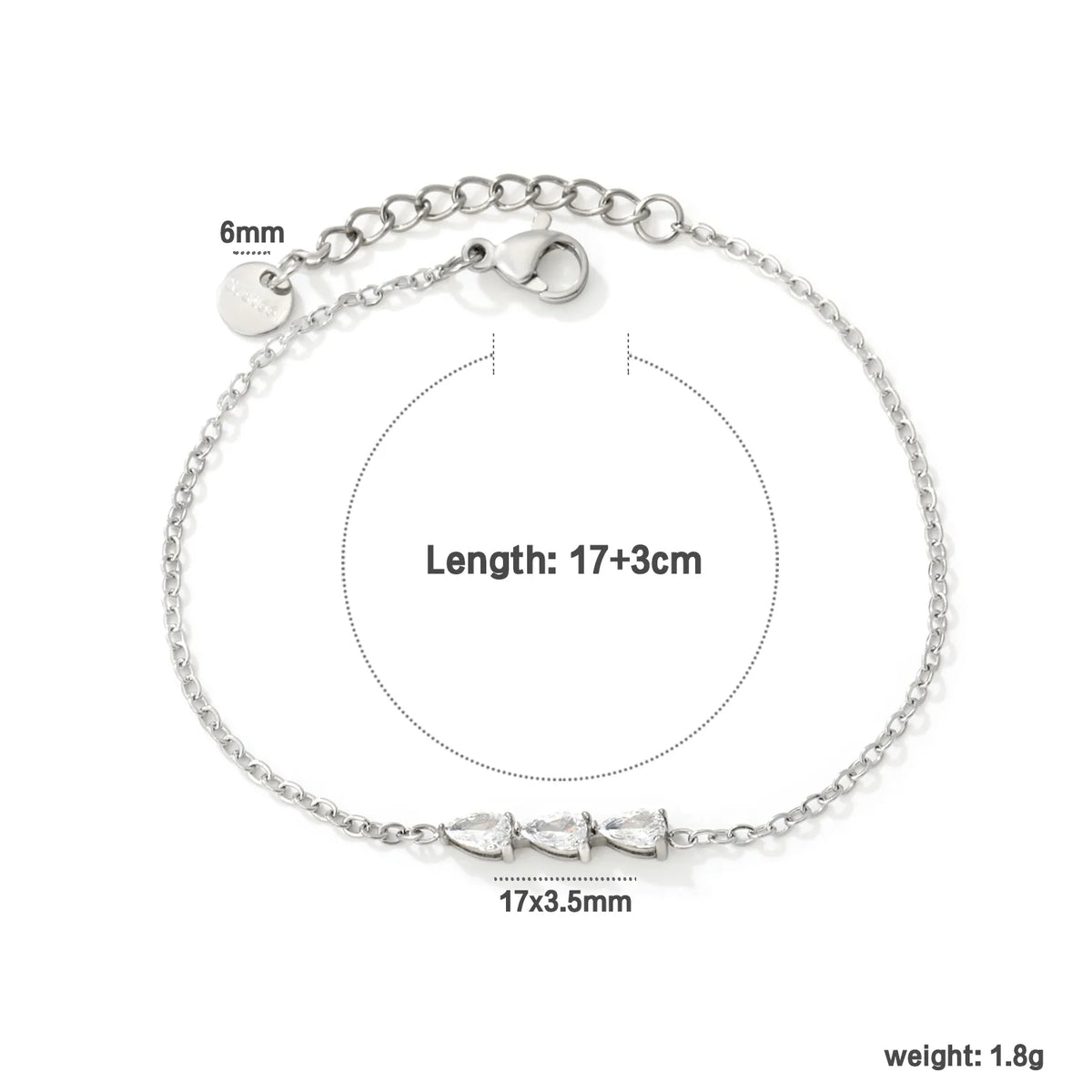 Triple Teardrop CZ Bar Bracelet | 17x3.5mm Pear Zircon Bar | 17+3cm Adjustable Chain | Gold & Silver Tone