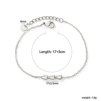 Triple Teardrop CZ Bar Bracelet | 17x3.5mm Pear Zircon Bar | 17+3cm Adjustable Chain | Gold & Silver Tone