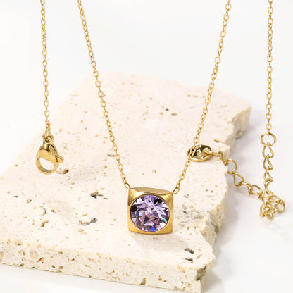 Square Pendant with white & mineral black & deep purple & light purple & red & pink & deep blue & light blue & deep green & light green & white opal & pink opal pendant 10mm necklace 43+5cm