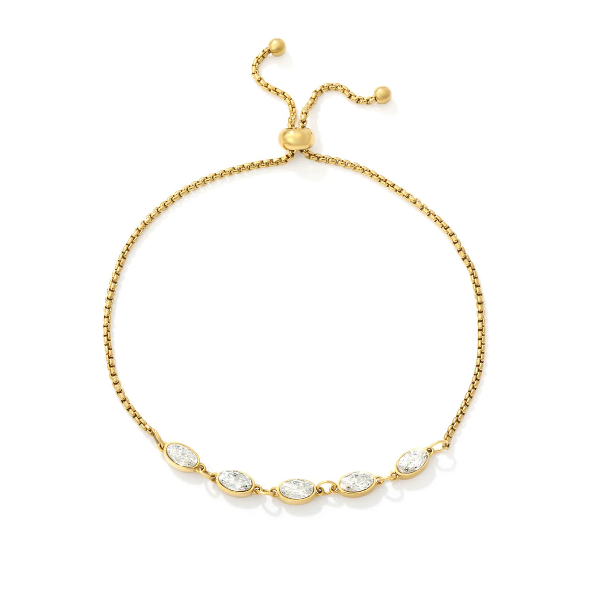 Minimalist Oval Clear CZ Bolo Bracelet | 8.5x3.7mm Marquise Oval Zircon | 24cm Adjustable Box Chain