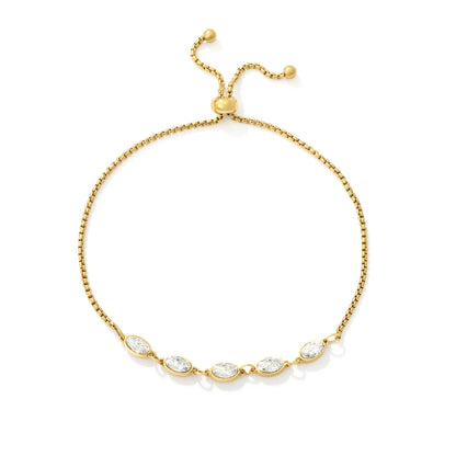 Minimalist Oval Clear CZ Bolo Bracelet | 8.5x3.7mm Marquise Oval Zircon | 24cm Adjustable Box Chain