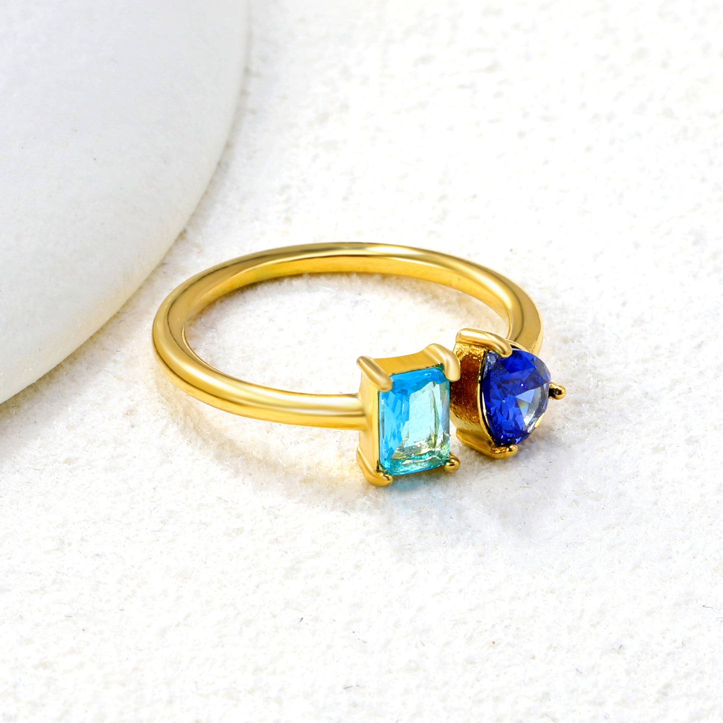 18K Gold Plated Titanium Steel Birthstone Plain Women Ring Nice Multi-Color Zircon Jewelry Best Gift