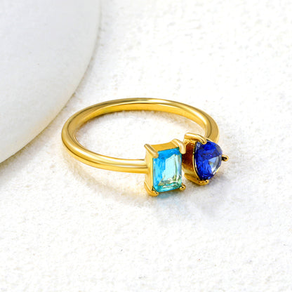 18K Gold Plated Titanium Steel Birthstone Plain Women Ring Nice Multi-Color Zircon Jewelry Best Gift