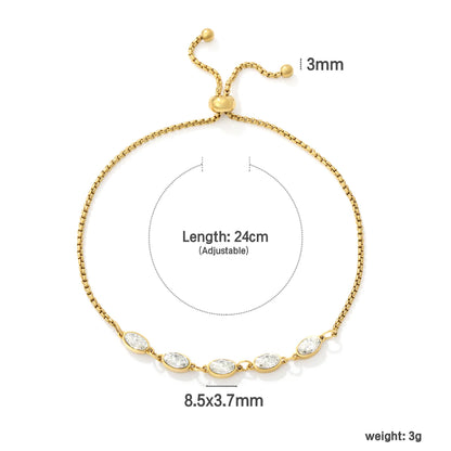 Minimalist Oval Clear CZ Bolo Bracelet | 8.5x3.7mm Marquise Oval Zircon | 24cm Adjustable Box Chain