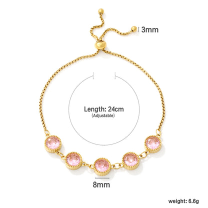 Milgrain Round Pink Zircon Bolo Bracelet | 8mm Round CZ | 24cm Adjustable Box Chain