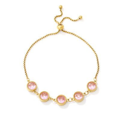 Milgrain Round Pink Zircon Bolo Bracelet | 8mm Round CZ | 24cm Adjustable Box Chain