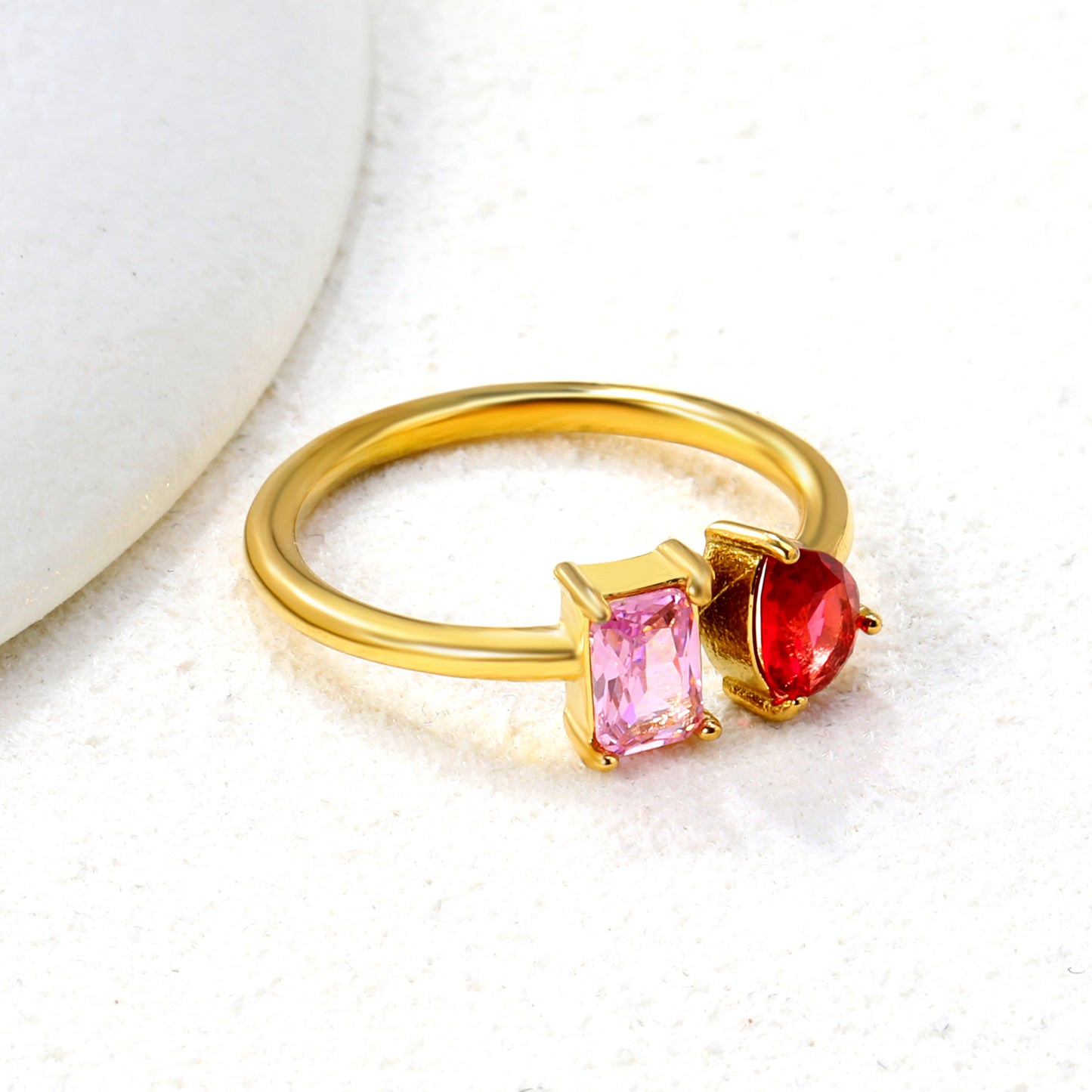 18K Gold Plated Titanium Steel Birthstone Plain Women Ring Nice Multi-Color Zircon Jewelry Best Gift