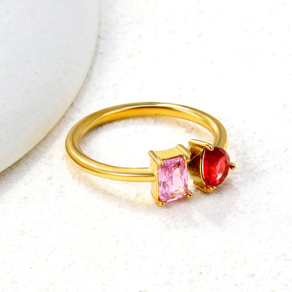 18K Gold Plated Titanium Steel Birthstone Plain Women Ring Nice Multi-Color Zircon Jewelry Best Gift