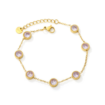 Vintage Milgrain Round Lavender Zircon Station Bracelet | 7.5mm Round CZ | 17+3cm Adjustable Chain