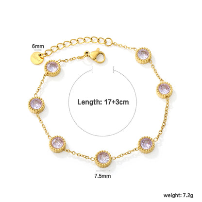 Vintage Milgrain Round Lavender Zircon Station Bracelet | 7.5mm Round CZ | 17+3cm Adjustable Chain