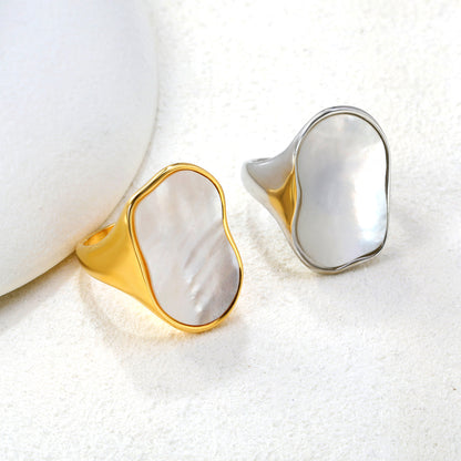 24.4mm 18k Gold PVD Plated Stainless Steel White Shell Rings Unique Stylish