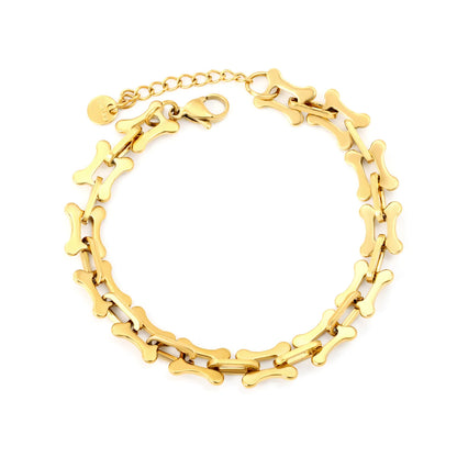 Wholesale Bone-Shaped Link Chain Bracelet in Gold-Plated Stainless Steel | Adjustable Statement Bracelet for Bulk Order